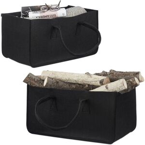 Set of 2 Relaxdays Felt Firewood Basket, Portable Magazine Holder, Wood Bin H x W x D: 25 x 25 x 50 cm, Black Set of 2 Relaxdays Felt Firewood Basket, Portable Magazine Holder, Wood Bin H x W x D: 25 x 25 x 50 cm, Black