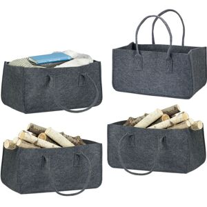 Set of 4 Relaxdays Felt Firewood Basket, Portable Magazine Holder, Wood Bin H x W x D: 25 x 25 x 50 cm, Anthracite Set of 4 Relaxdays Felt Firewood Basket, Portable Magazine Holder, Wood Bin H x W x D: 25 x 25 x 50 cm, Anthracite