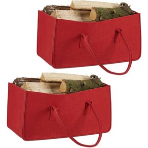 Set of 2 Relaxdays Felt Firewood Basket, Portable Magazine Holder, Wood Bin H x W x D: 25 x 25 x 50 cm, Red Set of 2 Relaxdays Felt Firewood Basket, Portable Magazine Holder, Wood Bin H x W x D: 25 x 25 x 50 cm, Red
