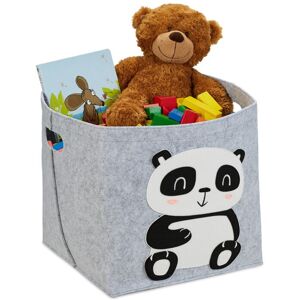 Storage Basket, Set of 4, Panda Motif, Felt Organiser for Children, Foldable, h x w x d: 33 x 34 x 32 cm, Grey - Relaxdays Storage Basket, Set of 4, Panda Motif, Felt Organiser for Children, Foldable, h x w x d: 33 x 34 x 32 cm, Grey - Relaxdays