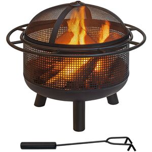 Relaxdays Fire Pit with Spark Screen, H: 52x60 cm, Poker, Garden & Terrace, Outdoor Fire Bowl, Iron, Black Relaxdays Fire Pit with Spark Screen, H: 52x60 cm, Poker, Garden & Terrace, Outdoor Fire Bowl, Iron, Black
