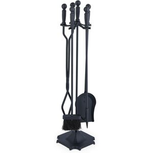 Relaxdays - Fireplace Tool Set, 5-pieces, Poker, Ash Shovel, Broom, Stand, Tongs, Iron, Sturdy Base, Accessories, Black Relaxdays - Fireplace Tool Set, 5-pieces, Poker, Ash Shovel, Broom, Stand, Tongs, Iron, Sturdy Base, Accessories, Black