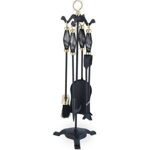 Relaxdays - Fireplace Tool Set, 5-pieces, Poker, Ash Shovel, Broom, Stand, Tongs, Iron, Sturdy Base, Baroque, Black/Gold Relaxdays - Fireplace Tool Set, 5-pieces, Poker, Ash Shovel, Broom, Stand, Tongs, Iron, Sturdy Base, Baroque, Black/Gold