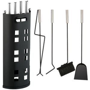 Relaxdays - Fireplace Tool Set, 5-pieces, Poker, Ash Shovel, Broom, Tongs & Stand, Steel & Plastic, Accessories, Black Relaxdays - Fireplace Tool Set, 5-pieces, Poker, Ash Shovel, Broom, Tongs & Stand, Steel & Plastic, Accessories, Black