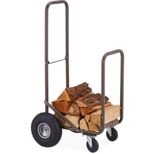 Relaxdays - Firewood Cart, made of Steel, 360° Wheels, Load Capacity up to 60 kg, 33 cm Pieces of Wood, Storage, Brown Relaxdays - Firewood Cart, made of Steel, 360° Wheels, Load Capacity up to 60 kg, 33 cm Pieces of Wood, Storage, Brown