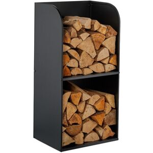 Relaxdays Firewood Stand, HWD 80x40x30 cm, 2 Compartments, Firewood Holder for Logs, Stacked Wood, Iron, Black Relaxdays Firewood Stand, HWD 80x40x30 cm, 2 Compartments, Firewood Holder for Logs, Stacked Wood, Iron, Black
