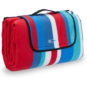 Fleece Picnic Blanket, Waterproof Beach Rug, Insulated, With Handle, xxl 200x200cm, Striped, Red-Blue - Relaxdays Fleece Picnic Blanket, Waterproof Beach Rug, Insulated, With Handle, xxl 200x200cm, Striped, Red-Blue - Relaxdays