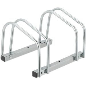 Relaxdays - Floor Bike Rack, for 2 Bicycles, Wheel Width up to 60 mm, Metal, Outdoor Parking Stand, Garage, Steel, Silver Relaxdays - Floor Bike Rack, for 2 Bicycles, Wheel Width up to 60 mm, Metal, Outdoor Parking Stand, Garage, Steel, Silver