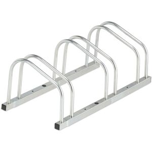 Relaxdays Floor Bike Rack, for 3 Bicycles, Wheel Width up to 50 mm, Metal, Outdoor Parking Stand, Garage, Steel, Silver Relaxdays Floor Bike Rack, for 3 Bicycles, Wheel Width up to 50 mm, Metal, Outdoor Parking Stand, Garage, Steel, Silver