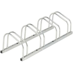 Relaxdays Floor Bike Rack, for 4 Bicycles, Wheel Width up to 50 mm, Metal, Outdoor Parking Stand, Garage, Steel, Silver Relaxdays Floor Bike Rack, for 4 Bicycles, Wheel Width up to 50 mm, Metal, Outdoor Parking Stand, Garage, Steel, Silver