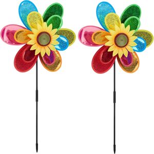 Flower Windmill, in a Set of 2, Decorative Garden Pinwheel, Wind Spinner for Adults & Children, Multicoloured - Relaxdays Flower Windmill, in a Set of 2, Decorative Garden Pinwheel, Wind Spinner for Adults & Children, Multicoloured - Relaxdays