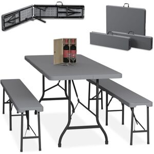 Relaxdays Folding Garden Furniture Set of 3, Garden Table & Beer Benches, Parties, Camping, HWD: 73 x 180 x 74 cm, Grey Relaxdays Folding Garden Furniture Set of 3, Garden Table & Beer Benches, Parties, Camping, HWD: 73 x 180 x 74 cm, Grey
