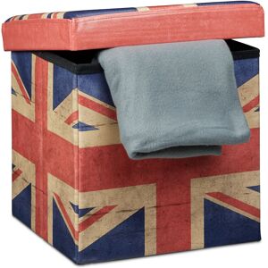 Relaxdays - Folding Seat Box Ottoman 38 cm Sturdy Seat Cube with Trendy Motifs as Practical Footrest with Cofortable Faux Leather Cover for Storage Relaxdays - Folding Seat Box Ottoman 38 cm Sturdy Seat Cube with Trendy Motifs as Practical Footrest with Cofortable Faux Leather Cover for Storage