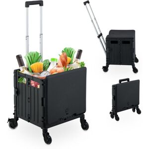 Relaxdays - Foldable Shopping Trolley, Collapsible Basket on 4 Wheels, up to 35 kg Capacity, with Telescopic Handle, Black Relaxdays - Foldable Shopping Trolley, Collapsible Basket on 4 Wheels, up to 35 kg Capacity, with Telescopic Handle, Black