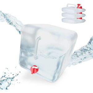 Relaxdays - Folding Water Canister Set of 4, Faucet, Screw Cap, Handle, Camping Container, BPA-Free, 20L, Clear/Red Relaxdays - Folding Water Canister Set of 4, Faucet, Screw Cap, Handle, Camping Container, BPA-Free, 20L, Clear/Red