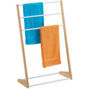 Relaxdays - Freestanding Towel Holder, Compact 3 Levels for Drying, Bamboo & Iron, HxWxD: 98 x 62 x 30 cm, Natural/White Relaxdays - Freestanding Towel Holder, Compact 3 Levels for Drying, Bamboo & Iron, HxWxD: 98 x 62 x 30 cm, Natural/White