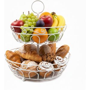 Relaxdays Fruit Etagere, 2 tiers, metal, HxD: 30 x 31 cm, fruit & veg, with handle, round bowl, white Relaxdays Fruit Etagere, 2 tiers, metal, HxD: 30 x 31 cm, fruit & veg, with handle, round bowl, white