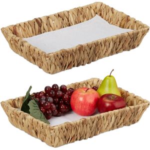 Fruit Bowl, Set of 2, Made of Water Hyacinth, Woven Design, Boho-style Basket, HxWxD: 7 x 34 x 24 cm, Natural - Relaxdays Fruit Bowl, Set of 2, Made of Water Hyacinth, Woven Design, Boho-style Basket, HxWxD: 7 x 34 x 24 cm, Natural - Relaxdays