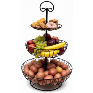 Relaxdays Fruit Bowl, 3-tier, metal, HxD: 47 x 30 cm, fruit, vegetables, with handle, decorative, black Relaxdays Fruit Bowl, 3-tier, metal, HxD: 47 x 30 cm, fruit, vegetables, with handle, decorative, black
