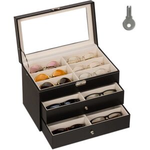 Relaxdays - Glasses Box, 18 Pairs Case, Leather Look, Velvet Cover, Transparent Window, hwd 22.5 x 33.5 x 19 cm, Black Relaxdays - Glasses Box, 18 Pairs Case, Leather Look, Velvet Cover, Transparent Window, hwd 22.5 x 33.5 x 19 cm, Black