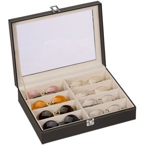 Glasses Box, 8 Pairs Case, Leather Look, Velvet Cover, Transparent Window, hwd 8.5 x 33.5 x 19.5 cm, Black - Relaxdays Glasses Box, 8 Pairs Case, Leather Look, Velvet Cover, Transparent Window, hwd 8.5 x 33.5 x 19.5 cm, Black - Relaxdays