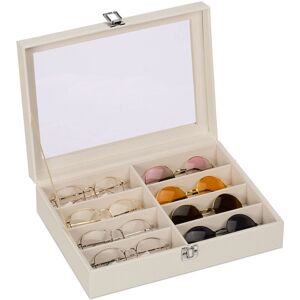 Glasses Box, 8 Pairs Case, Leather Look, Velvet Cover, Transparent Window, hwd 8.5 x 33.5 x 19.5 cm, White - Relaxdays Glasses Box, 8 Pairs Case, Leather Look, Velvet Cover, Transparent Window, hwd 8.5 x 33.5 x 19.5 cm, White - Relaxdays