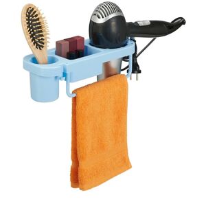 Relaxdays Hairdryer Holder without Drilling, Plastic, Cable Holder & Shelves, Wall, HxWxD 9x30x10,5 cm, Blue Relaxdays Hairdryer Holder without Drilling, Plastic, Cable Holder & Shelves, Wall, HxWxD 9x30x10,5 cm, Blue