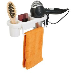 Relaxdays Hairdryer Holder without Drilling, Plastic, Cable Holder & Shelves, Wall, HxWxD 9x30x10,5 cm, White Relaxdays Hairdryer Holder without Drilling, Plastic, Cable Holder & Shelves, Wall, HxWxD 9x30x10,5 cm, White