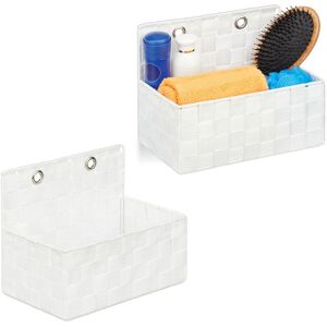Relaxdays Set of 2 Hanging Storage Baskets, Bathroom Organiser Box, Hallway, Bedroom, Sorter HxWxD: 20x25x15 cm, White Relaxdays Set of 2 Hanging Storage Baskets, Bathroom Organiser Box, Hallway, Bedroom, Sorter HxWxD: 20x25x15 cm, White