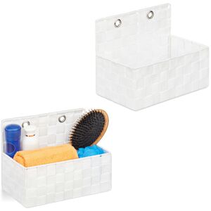 Hanging Storage Basket, Set of 2, Wicker Look, Bathroom or Hallway, Wall-Mounted Organiser, 20x25x6.5cm, Whitw - Relaxdays Hanging Storage Basket, Set of 2, Wicker Look, Bathroom or Hallway, Wall-Mounted Organiser, 20x25x6.5cm, Whitw - Relaxdays