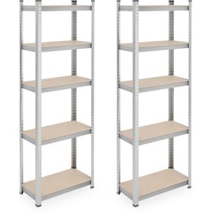Relaxdays Heavy Duty Shelving Unit, Set of 2, 5 Shelves, 180 x 60 x 30 cm, 500 kg, Garage & Warehouse, Steel, Silver Relaxdays Heavy Duty Shelving Unit, Set of 2, 5 Shelves, 180 x 60 x 30 cm, 500 kg, Garage & Warehouse, Steel, Silver