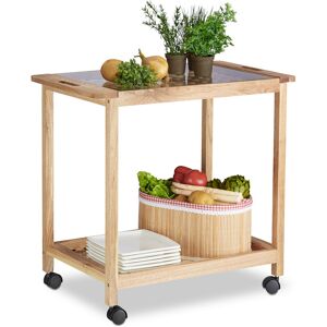 Kitchen Cart with Wheels, Wooden Serving Trolley with Glass Top, 2 Tiers, HxWxD: 62 x 66 x 38 cm, Natural - Relaxdays Kitchen Cart with Wheels, Wooden Serving Trolley with Glass Top, 2 Tiers, HxWxD: 62 x 66 x 38 cm, Natural - Relaxdays