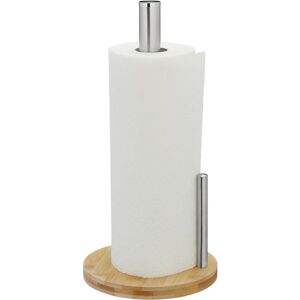Kitchen Roll Holder, Bamboo, Stainless Steel, Paper Towel Rack with a Stopper, HxØ: 33x16 cm, Natural/Silver - Relaxdays Kitchen Roll Holder, Bamboo, Stainless Steel, Paper Towel Rack with a Stopper, HxØ: 33x16 cm, Natural/Silver - Relaxdays