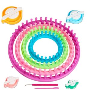 Relaxdays - Knitting Loom Set, 4 Frames, Round Rings, Children & Adults, Hat & Scarf, ø 28cm, 24cm, 19cm, 14cm, Colourful Relaxdays - Knitting Loom Set, 4 Frames, Round Rings, Children & Adults, Hat & Scarf, ø 28cm, 24cm, 19cm, 14cm, Colourful