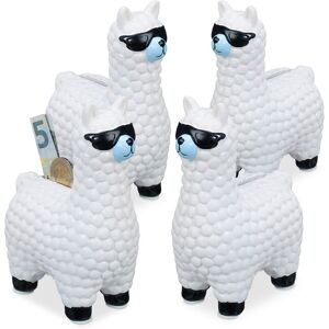 Set of 4 Relaxdays Lama with Sunglasses Savings Banks, Great Gift and Decoration, Ceramic Piggy Bank, 15.5x11x6cm, White Set of 4 Relaxdays Lama with Sunglasses Savings Banks, Great Gift and Decoration, Ceramic Piggy Bank, 15.5x11x6cm, White