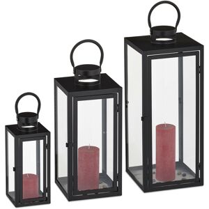 Relaxdays - Lanterns Set of 3, Decorative Candle Holders for Outdoors & Indoors, 3 Sizes, Modern, Metal and Glass, Black Relaxdays - Lanterns Set of 3, Decorative Candle Holders for Outdoors & Indoors, 3 Sizes, Modern, Metal and Glass, Black