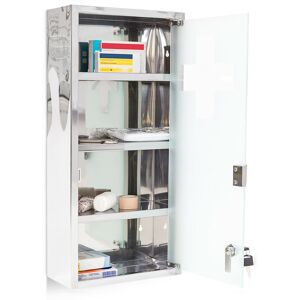 Relaxdays - Large Medicine Cabinet, 57 x 27 x 12 cm, Stainless Steel, Lockable, 4 Shelves, With Frosted Glass Door, Silver Relaxdays - Large Medicine Cabinet, 57 x 27 x 12 cm, Stainless Steel, Lockable, 4 Shelves, With Frosted Glass Door, Silver