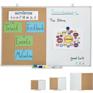 Relaxdays - Combo Pinboard & Magnetic Board, 2 in 1 Combination, Aluminium Frame, with Shelf, 60 x 90 cm, White/Natural Relaxdays - Combo Pinboard & Magnetic Board, 2 in 1 Combination, Aluminium Frame, with Shelf, 60 x 90 cm, White/Natural