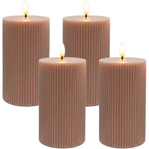 Relaxdays LED candles, set of 4, HxD: 13 x 7.5 cm, flicker flame, real wax, ribbed, flameless block candles, dusky pink Relaxdays LED candles, set of 4, HxD: 13 x 7.5 cm, flicker flame, real wax, ribbed, flameless block candles, dusky pink
