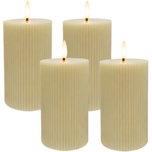 Relaxdays LED candles, set of 4, HxD: 13 x 7.5cm, flickering flame, real wax, grooved, flameless block candles, beige Relaxdays LED candles, set of 4, HxD: 13 x 7.5cm, flickering flame, real wax, grooved, flameless block candles, beige