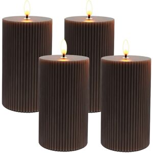 Relaxdays LED candles, 4-pack, HxD: 13 x 7.5 cm, flickering flame, real wax, grooves, flameless block candles, coffee Relaxdays LED candles, 4-pack, HxD: 13 x 7.5 cm, flickering flame, real wax, grooves, flameless block candles, coffee