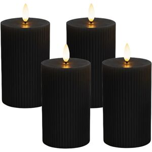 Relaxdays LED candles, 4-pack, HxD: 13 x 7.5 cm, flickering flame, real-wax, grooved, flameless pillar candles, black Relaxdays LED candles, 4-pack, HxD: 13 x 7.5 cm, flickering flame, real-wax, grooved, flameless pillar candles, black