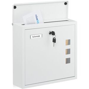 Relaxdays letterbox with viewing windows, HxWxD: 33 x 35 x 12 cm, metal, 4 keys, wall-mounted letterbox, white Relaxdays letterbox with viewing windows, HxWxD: 33 x 35 x 12 cm, metal, 4 keys, wall-mounted letterbox, white
