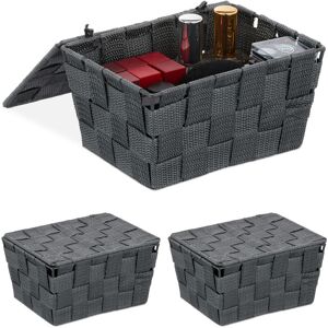 Set of 3 Relaxdays Lidded Storage Baskets with Lid, Bathroom Storage, PP, HxWxD: 10.5 x 19.5 x 14.5 cm, Grey Set of 3 Relaxdays Lidded Storage Baskets with Lid, Bathroom Storage, PP, HxWxD: 10.5 x 19.5 x 14.5 cm, Grey