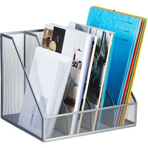 Relaxdays - Magazine File, A4, 4 Compartments, Mesh Design, 26 x 31 x 26 cm, Office Storage, Metal Document Holder, Silver Relaxdays - Magazine File, A4, 4 Compartments, Mesh Design, 26 x 31 x 26 cm, Office Storage, Metal Document Holder, Silver