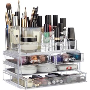 Makeup Organizer with 4 Drawers, Cosmetics Holder for Nail Polish and Lipstick, Makeup Kit, Transparent - Relaxdays Makeup Organizer with 4 Drawers, Cosmetics Holder for Nail Polish and Lipstick, Makeup Kit, Transparent - Relaxdays