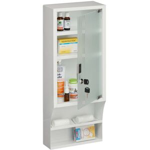 Medicine Cabinet, Glass Door, Lockable, 5 Compartments, 65 x 27 x 12 cm, for Medication, Wall Mounted, White - Relaxdays Medicine Cabinet, Glass Door, Lockable, 5 Compartments, 65 x 27 x 12 cm, for Medication, Wall Mounted, White - Relaxdays