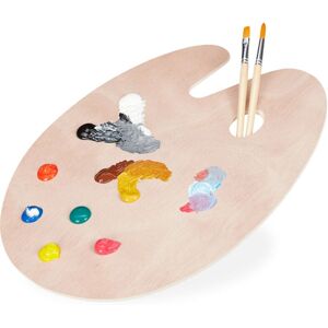 Relaxdays - Set of 3 Mixing Palettes Wood, Paint Tray With Thumbhole, For Acrylics & Watercolours, Natural, Size l Relaxdays - Set of 3 Mixing Palettes Wood, Paint Tray With Thumbhole, For Acrylics & Watercolours, Natural, Size l