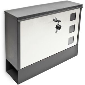 Relaxdays - Mailbox with Newspaper Compartment, hwd: 30 x 36 x 10 cm, 2 Keys, Steel, Viewing Window, Modern, Black-White Relaxdays - Mailbox with Newspaper Compartment, hwd: 30 x 36 x 10 cm, 2 Keys, Steel, Viewing Window, Modern, Black-White