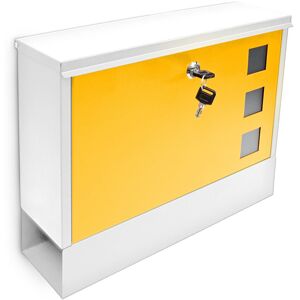 Relaxdays Mailbox with Newspaper Compartment, HWD: 30 x 36 x 10 cm, 2 Keys, Steel, Viewing Window, Modern, White-Yellow Relaxdays Mailbox with Newspaper Compartment, HWD: 30 x 36 x 10 cm, 2 Keys, Steel, Viewing Window, Modern, White-Yellow